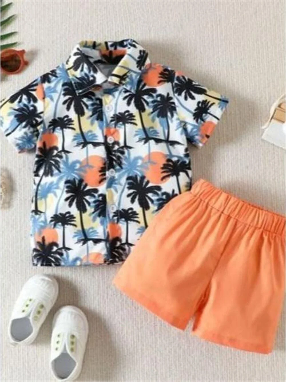 Children's Tropical Print Button-Up Shirt & Shorts Set